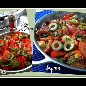 "Salada" quente de tomates e pimentões