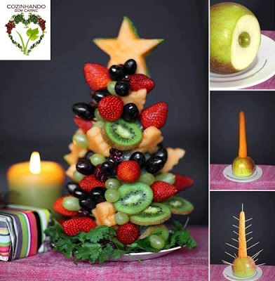 Árvore de Natal com legumes e frutas