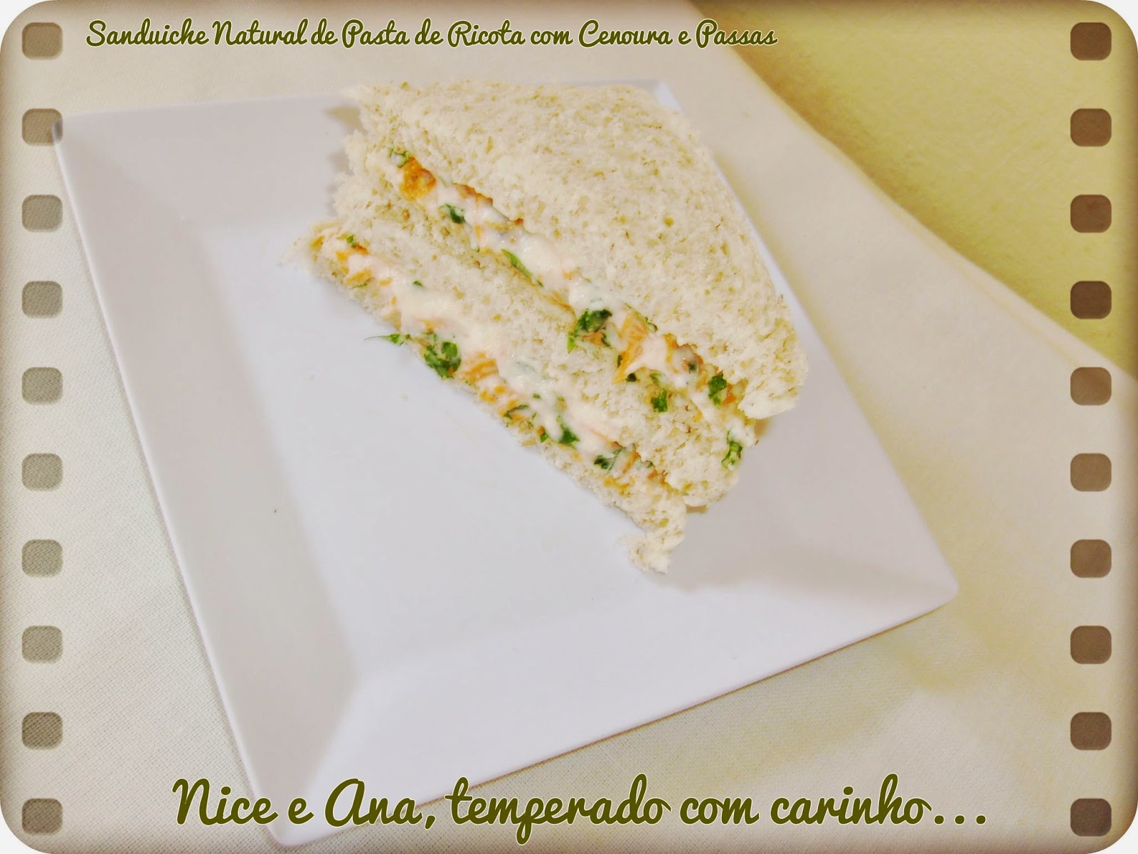 Sanduíche Natural de Pasta de Ricota com Cenoura e Passas