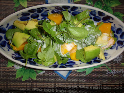 Salada de agrião, abacate e manga