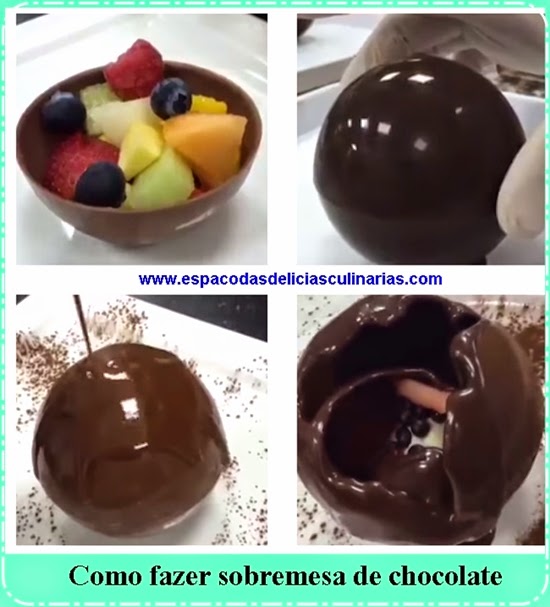 Como fazer sobremesa, bola de chocolate recheada com frutas e sorvete (vídeo)
