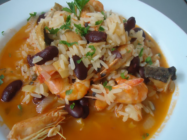 arroz de bacalhau e camarão
