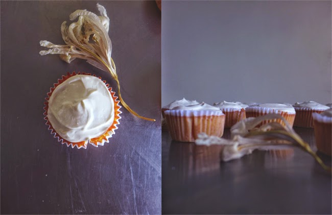 Cupcakes: cenoura e cobertura de xarope de ácer/ Carrot and maple syrup frosting cupcakes
